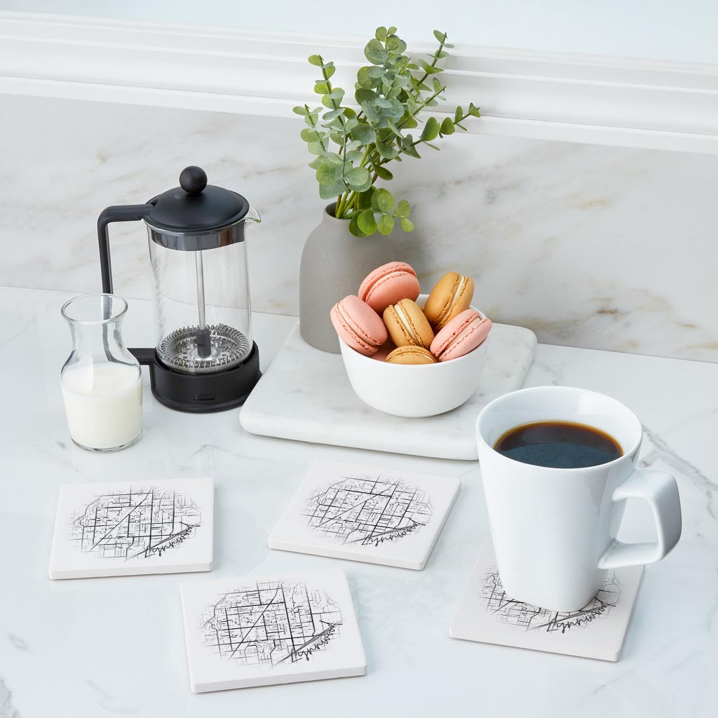 Minimalistic B&W Washington Lynnwood Circle Map | Absorbent Coasters | Set of 4 | Min 2