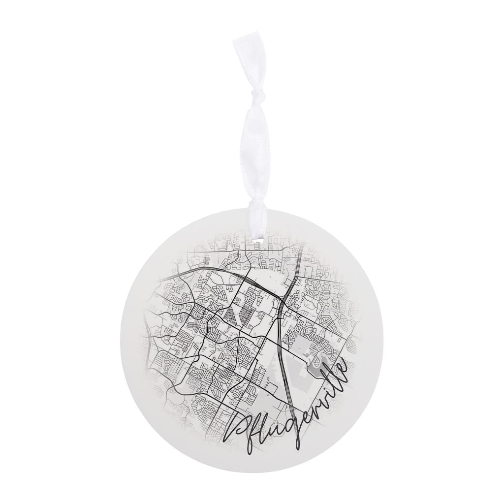 Minimalistic B&W Texas Pflugerville Circle Map | Wood Ornament | Eaches | Min 6