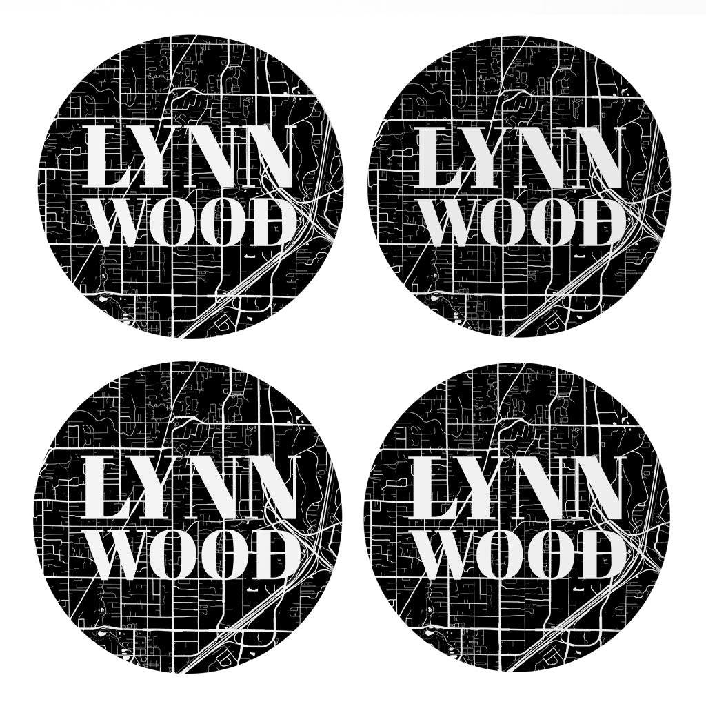 Minimalistic B&W Washington Lynnwood Map | Absorbent Coasters | Set of 4 | Min 2