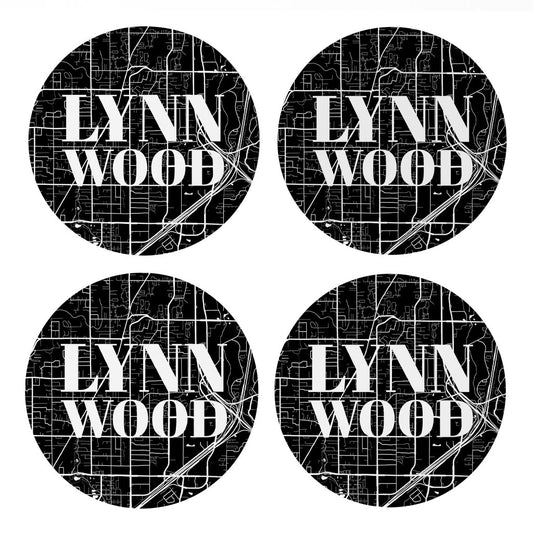 Minimalistic B&W Washington Lynnwood Map | Absorbent Coasters | Set of 4 | Min 2