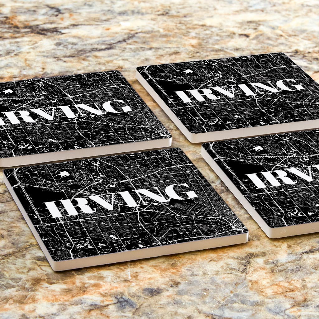 Minimalistic B&W Texas Irving Map | Absorbent Coasters | Set of 4 | Min 2