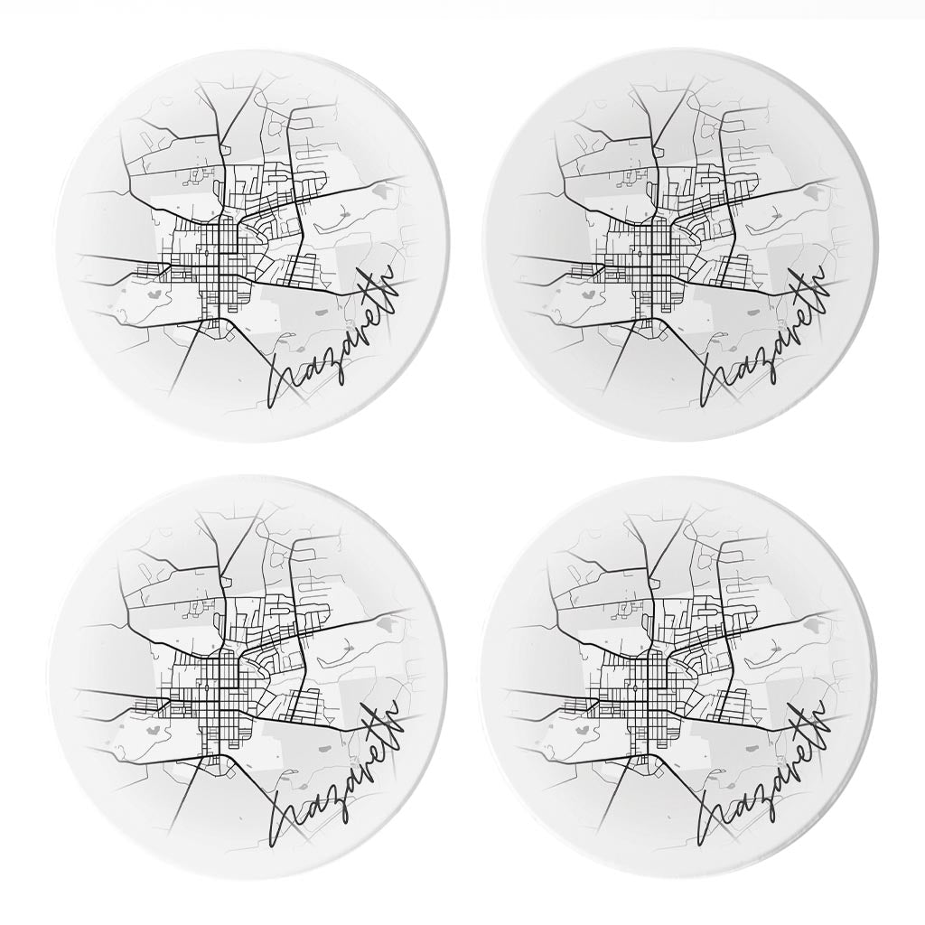 Minimalistic B&W Pennsylvania Nazareth Circle Map | Absorbent Coasters | Set of 4 | Min 2