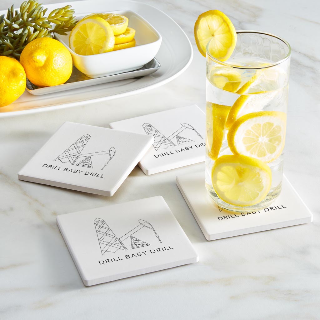 Modern Oklahoma Line Drawing Drill Baby Drill | Absorbent Coasters | Set of 4 | Min 2