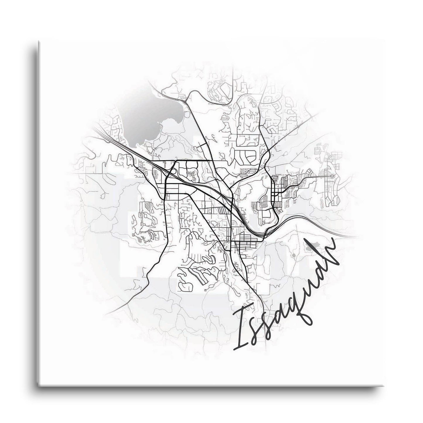 Minimalistic B&W Washington Issaquah Circle Map | Hi-Def Glass Art | Eaches | Min 1