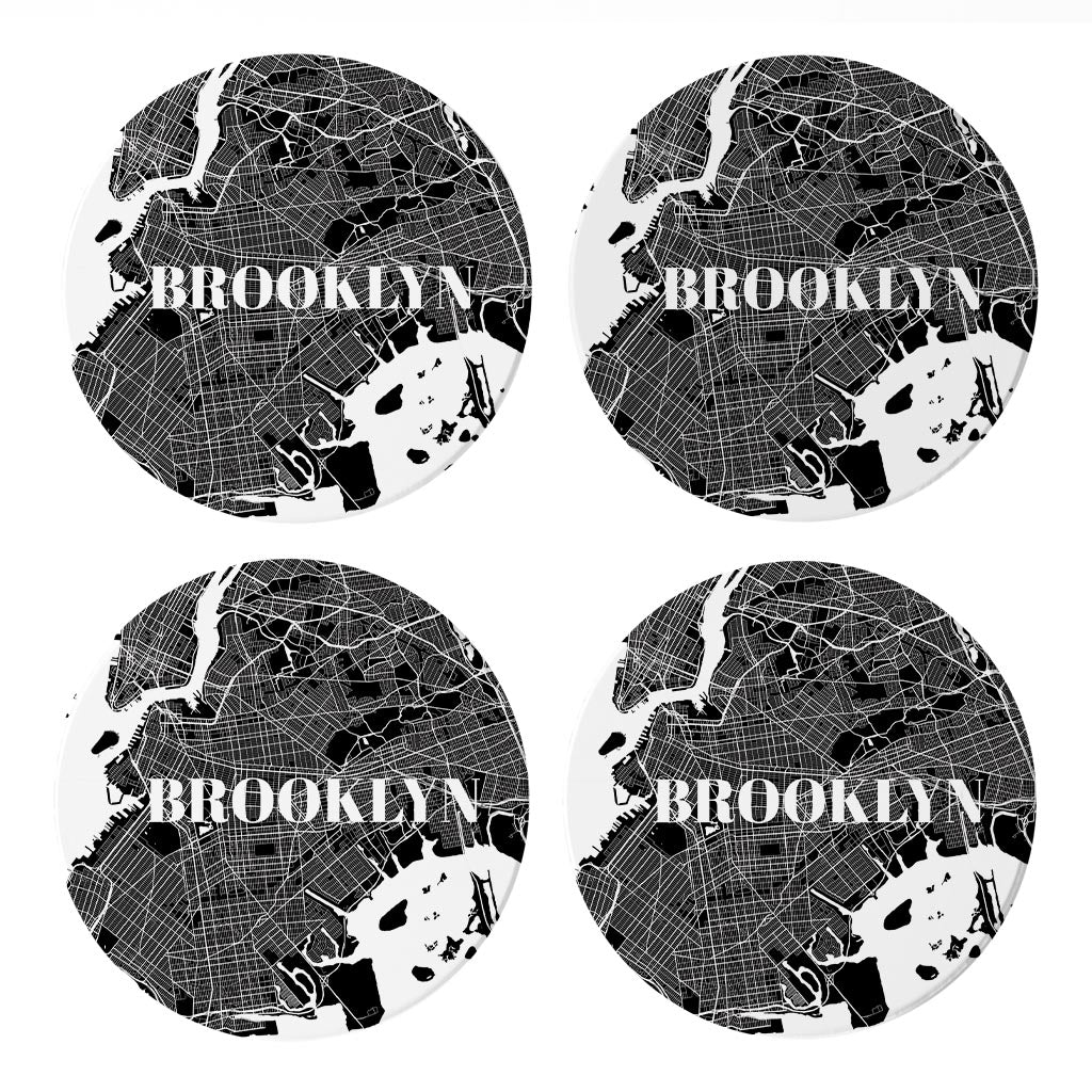 Minimalistic B&W New York Brooklyn Map | Absorbent Coasters | Set of 4 | Min 2