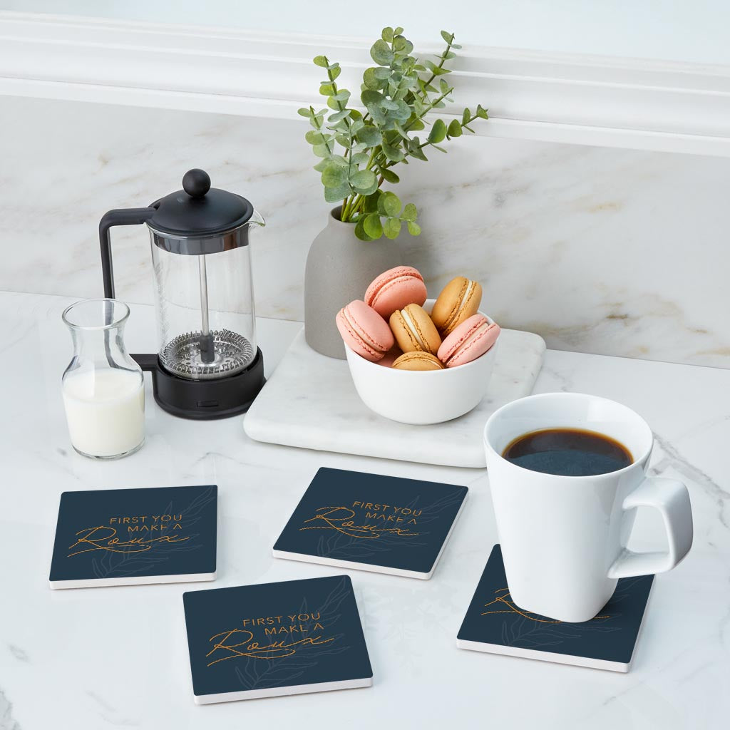 Modern Minimalist Louisiana Roux Saying | Absorbent Coasters | Set of 4 | Min 2