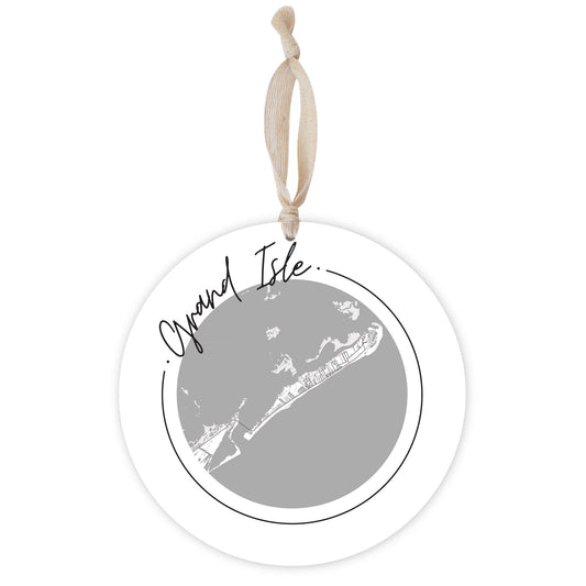 Minimalist B&W Louisiana Grand Isle Circle Map | Wood Ornament | Eaches | Min 1