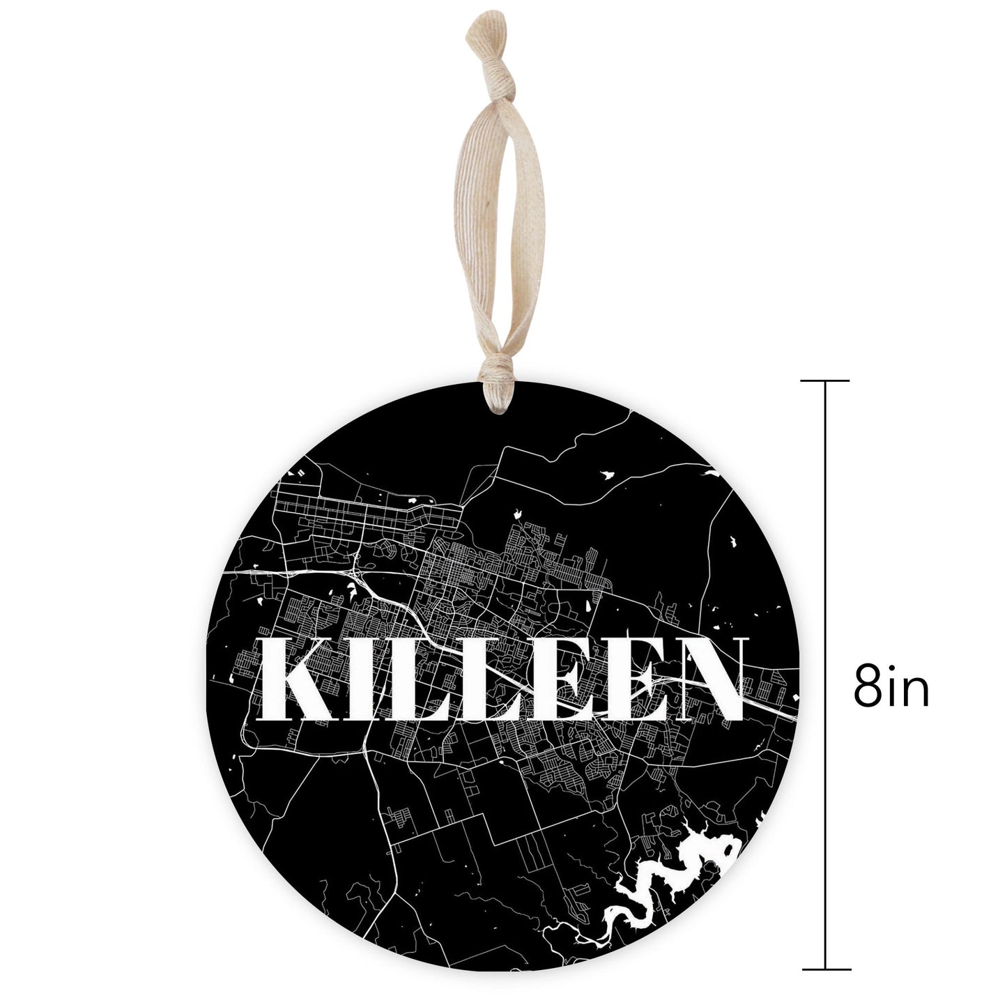 Minimalistic B&W Texas Killeen Map | Wood Ornament | Eaches | Min 1