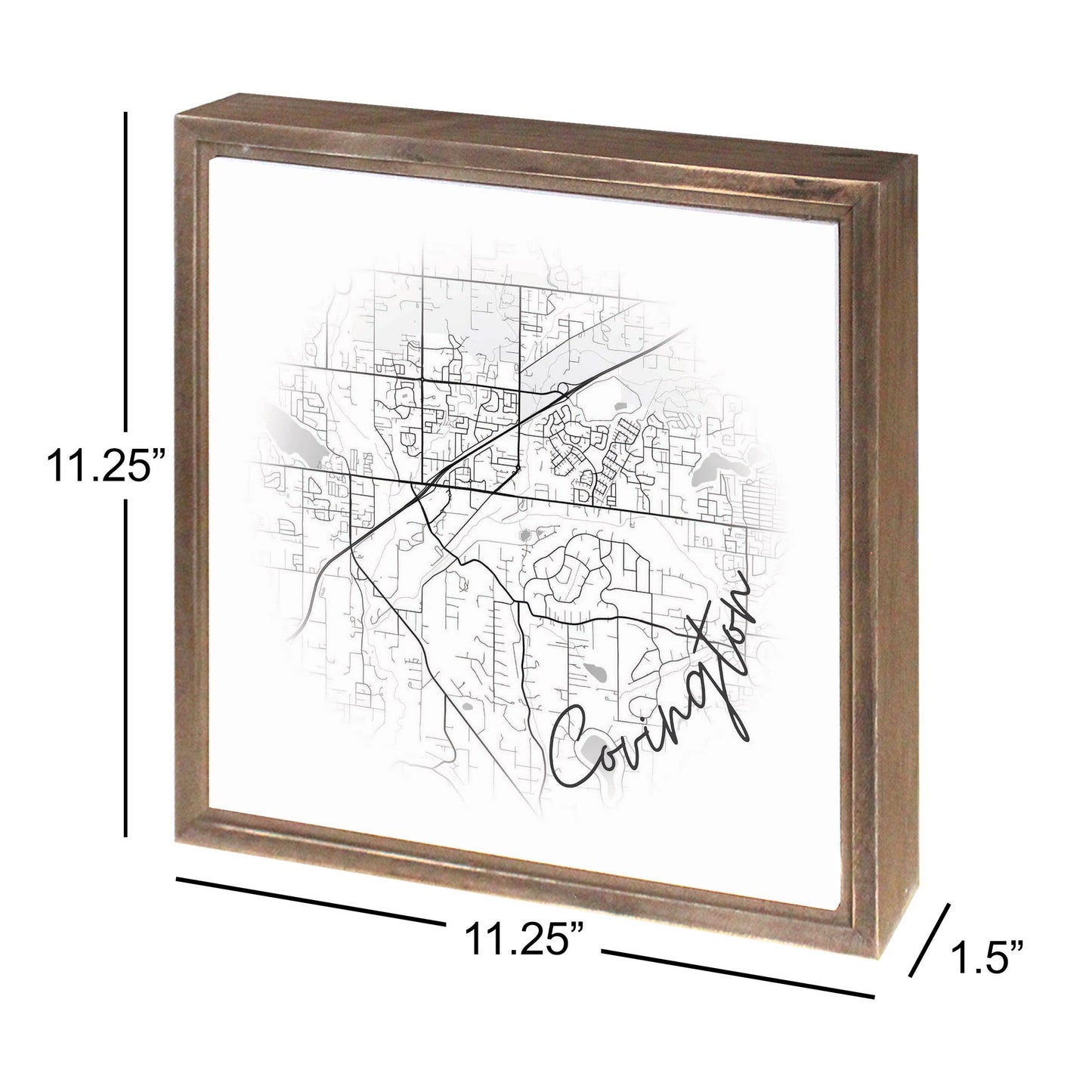 Minimalistic B&W Washington Covington Circle Map | Wood Sign | Eaches | Min 1