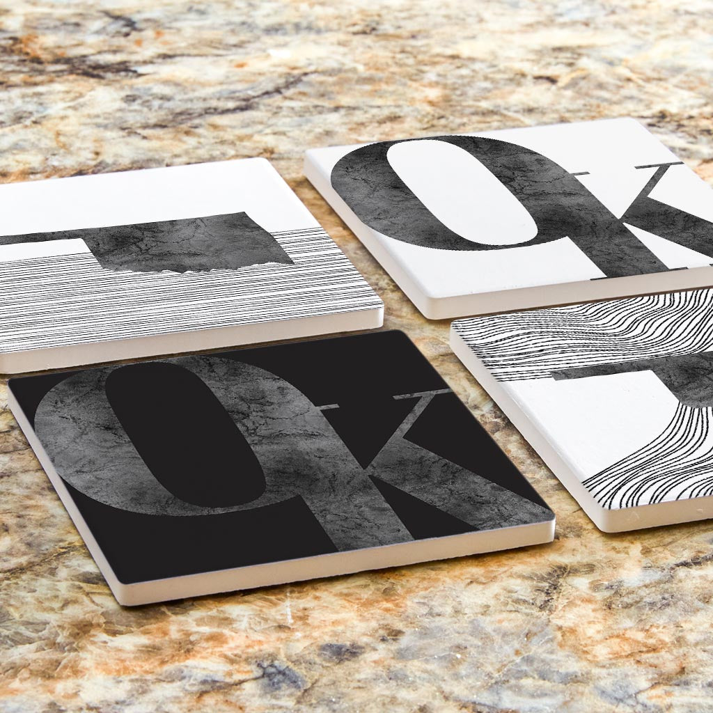 Modern Black Whiteoklahoma Set | Absorbent Coasters | Set of 4 | Min 2