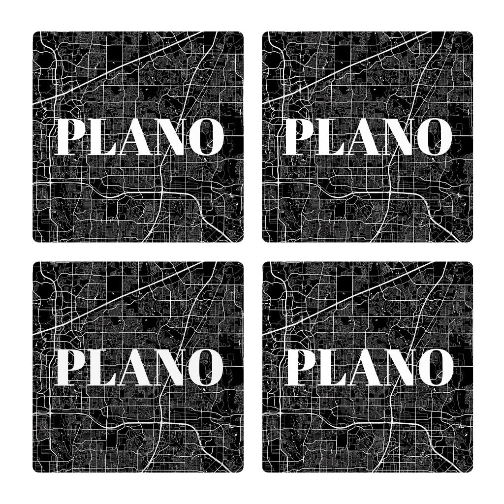 Minimalistic B&W Texas Plano Map| Absorbent Coasters | Set of 4 | Min 2