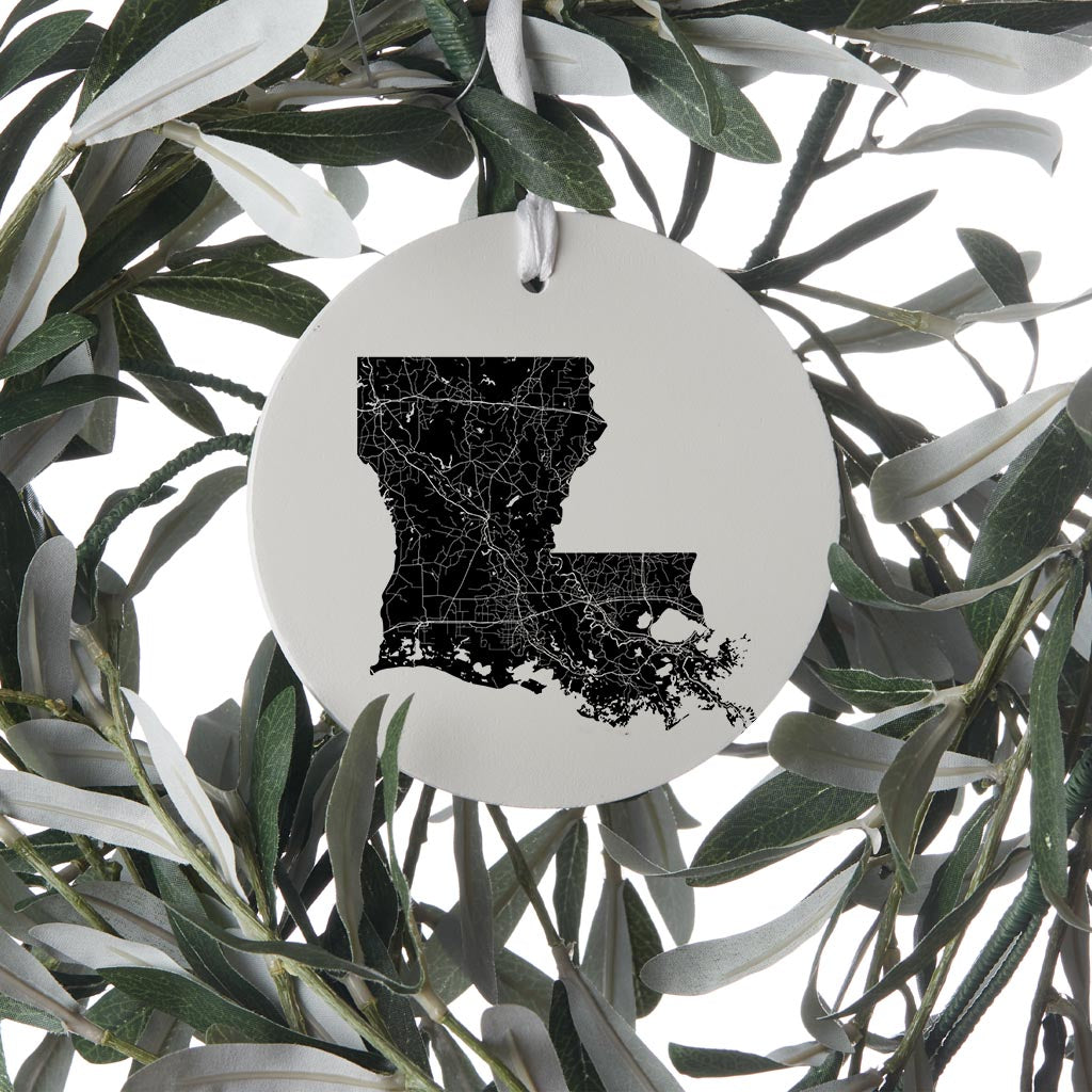 Modern Louisiana State Shape With Map| Wood Ornament | Eaches | Min 6