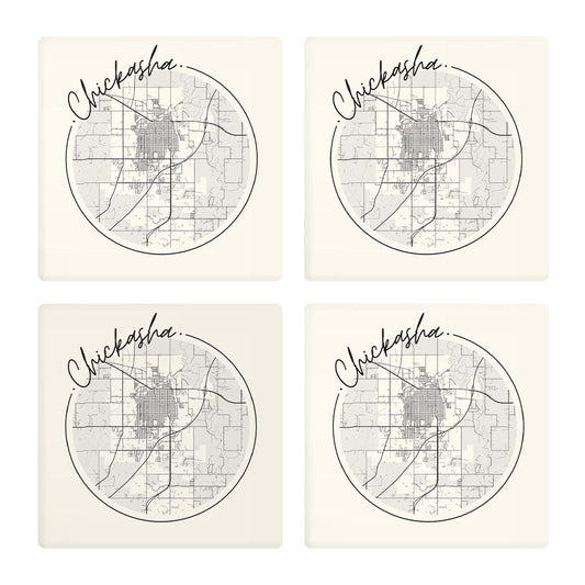 Modern Minimalist Oklahoma Chickasha Map | Absorbent Coasters | Set of 4 | Min 2