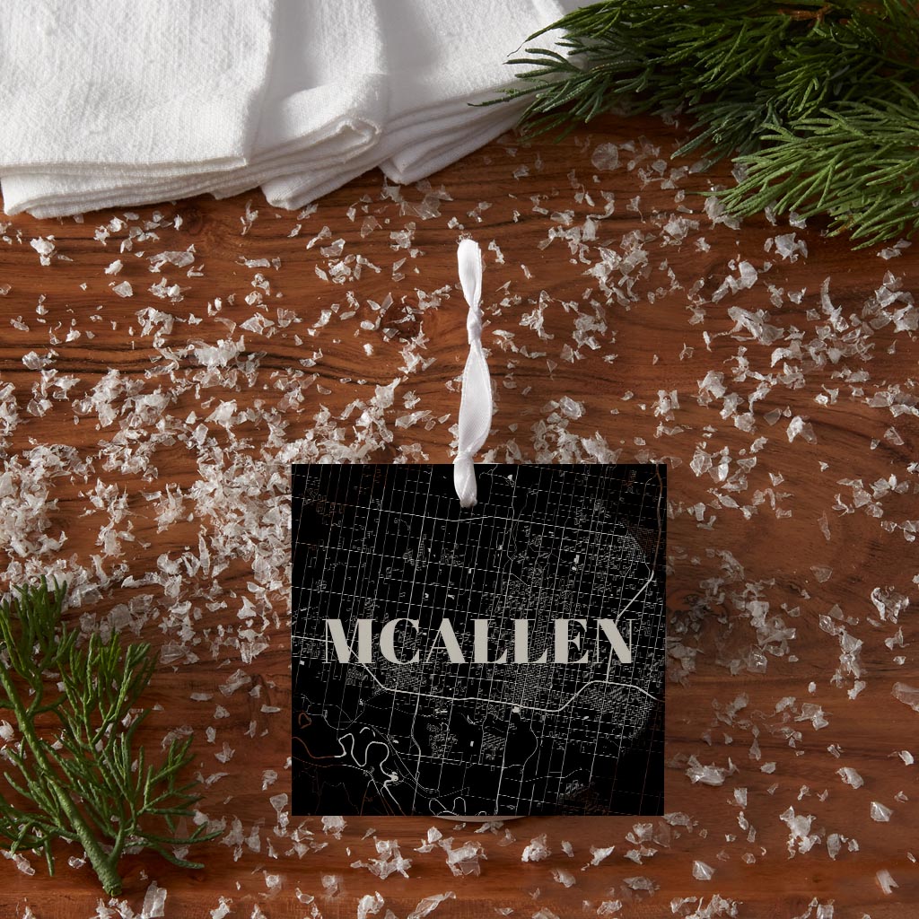 Minimalistic B&W Texas Mcallen Map | Wood Ornament | Eaches | Min 6