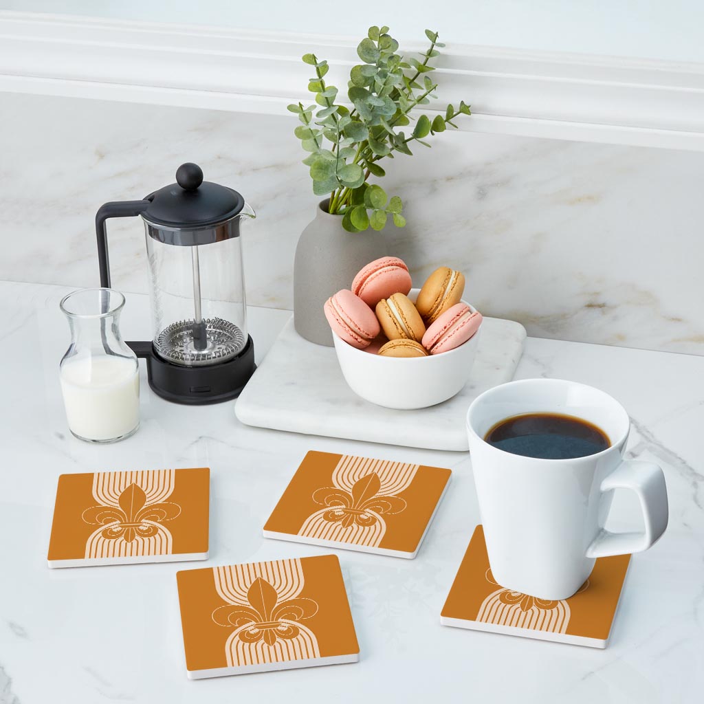 Modern Minimalist Louisiana Orange Fleu De Lis | Absorbent Coasters | Set of 4 | Min 2