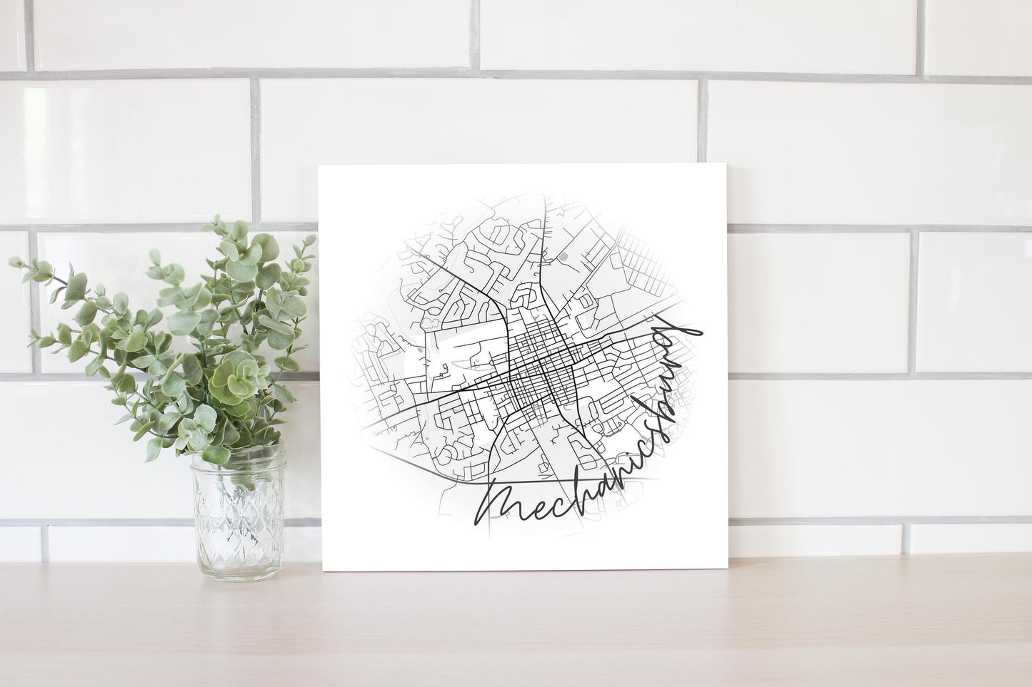 Minimalistic B&W Pennsylvania Mechanicsburg Circle Map | Wood Sign | Eaches | Min 2