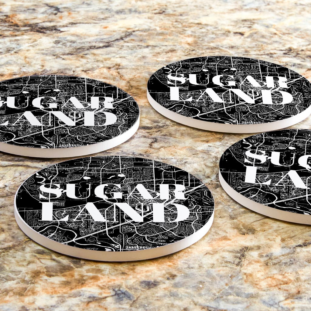 Minimalistic B&W Texas Sugarland Map | Absorbent Coasters | Set of 4 | Min 2