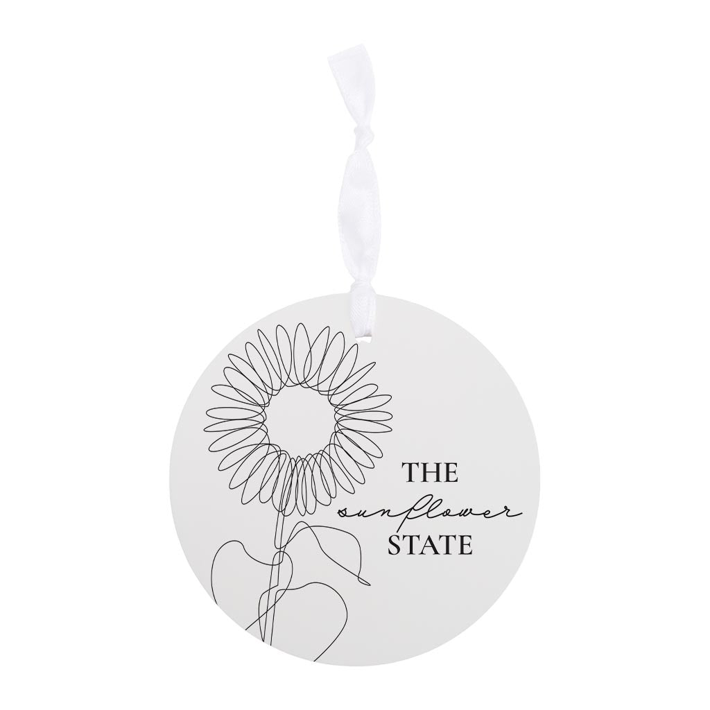 Minimalist B&W Kansas Sunflower Line Drawing| Wood Ornament | Eaches | Min 6