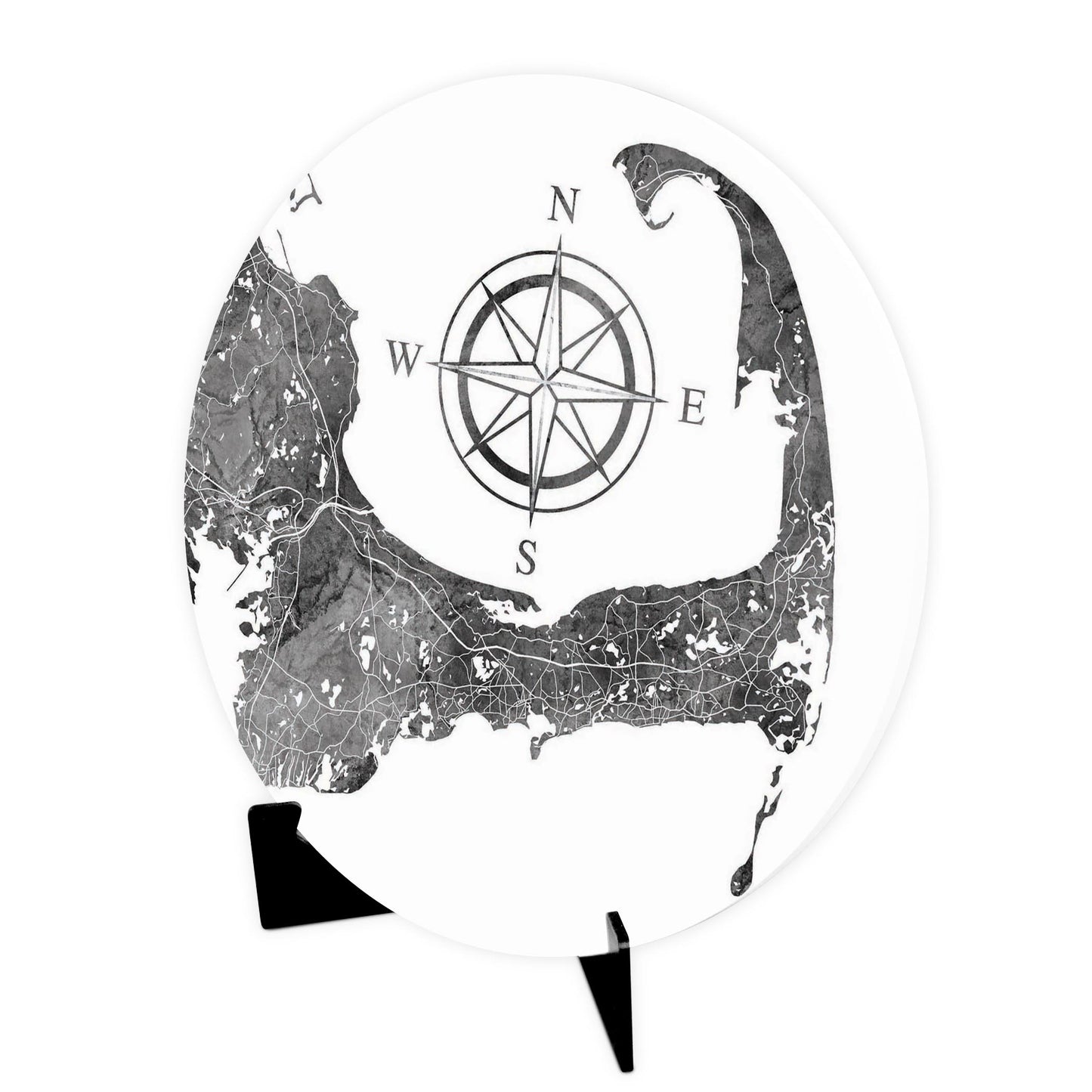 Minimalistic B&W Cape Cod Map With Compass | Wood Sign | Eaches | Min 1