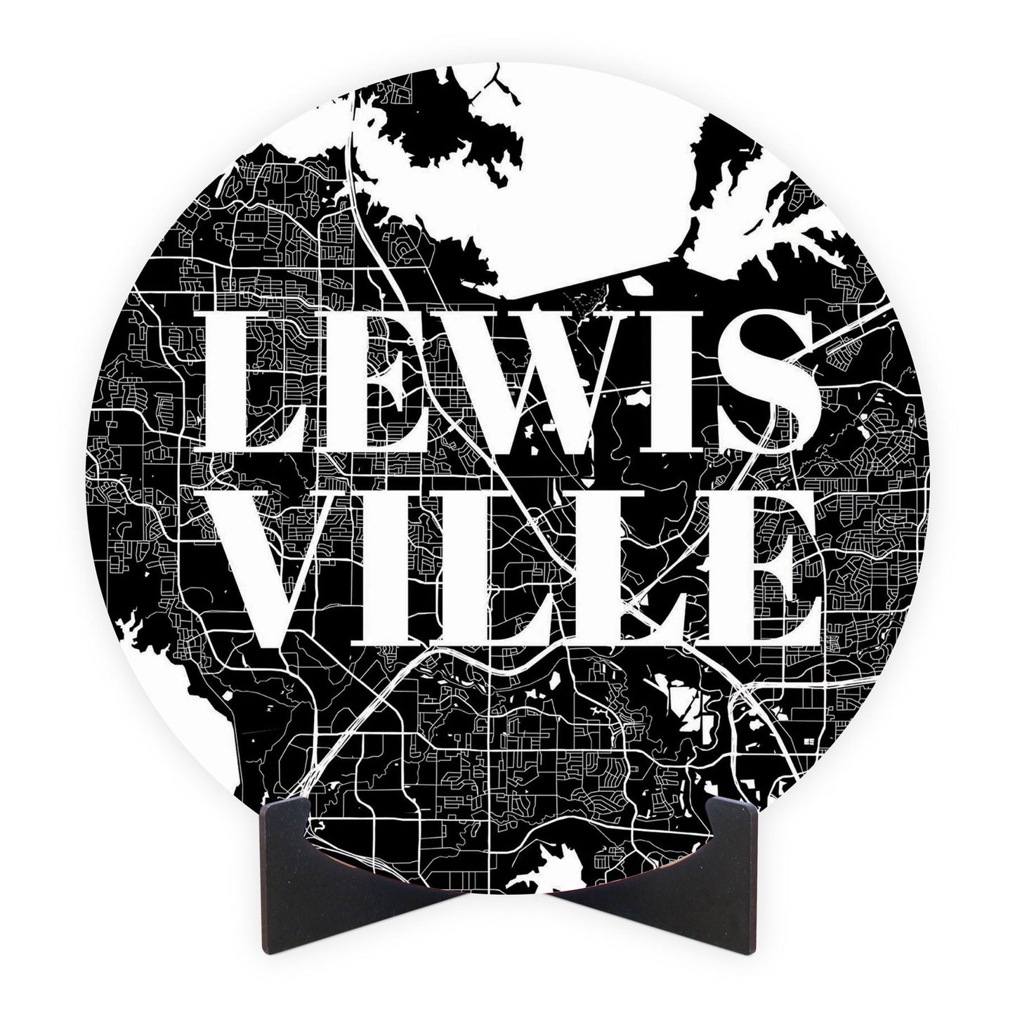 Minimalistic B&W Texas Lewisville Map | Wood Sign | Eaches | Min 1