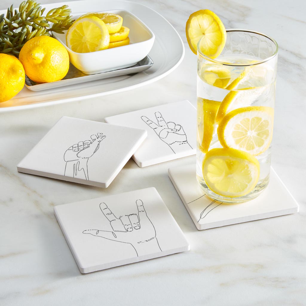 Hand Sign Line Drawings| Absorbent Coasters | Set of 4 | Min 2