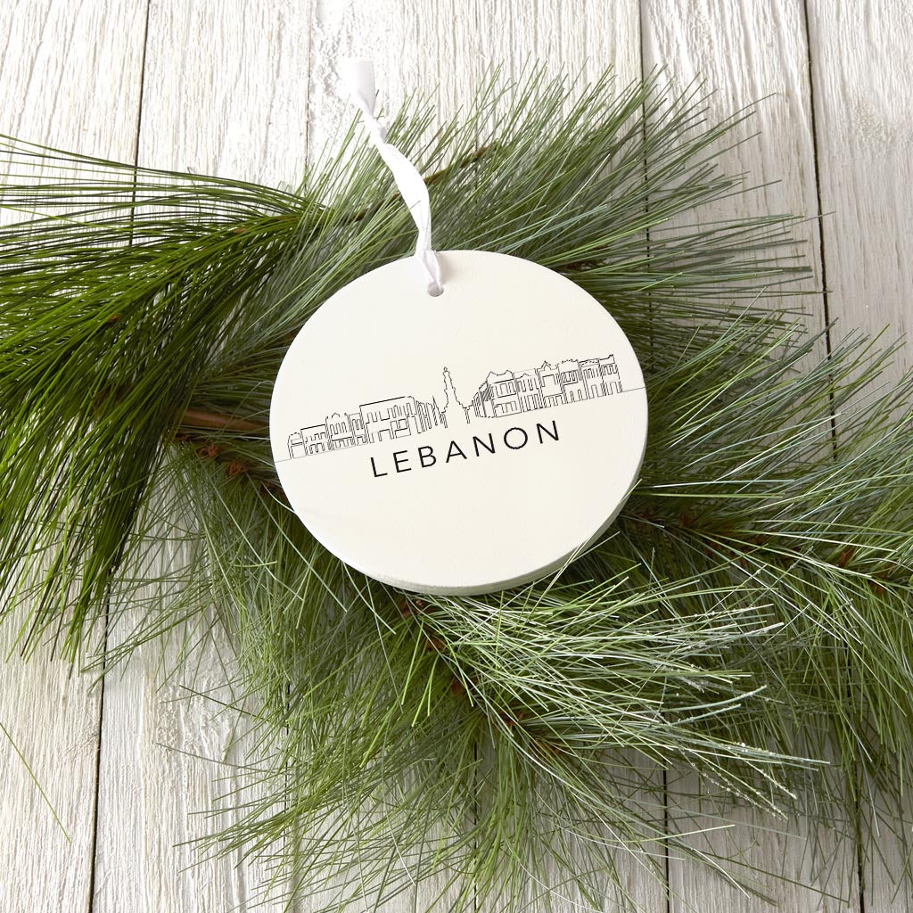 Minimalist B&W Tennessee Lebanon Skyline| Wood Ornament | Eaches | Min 6