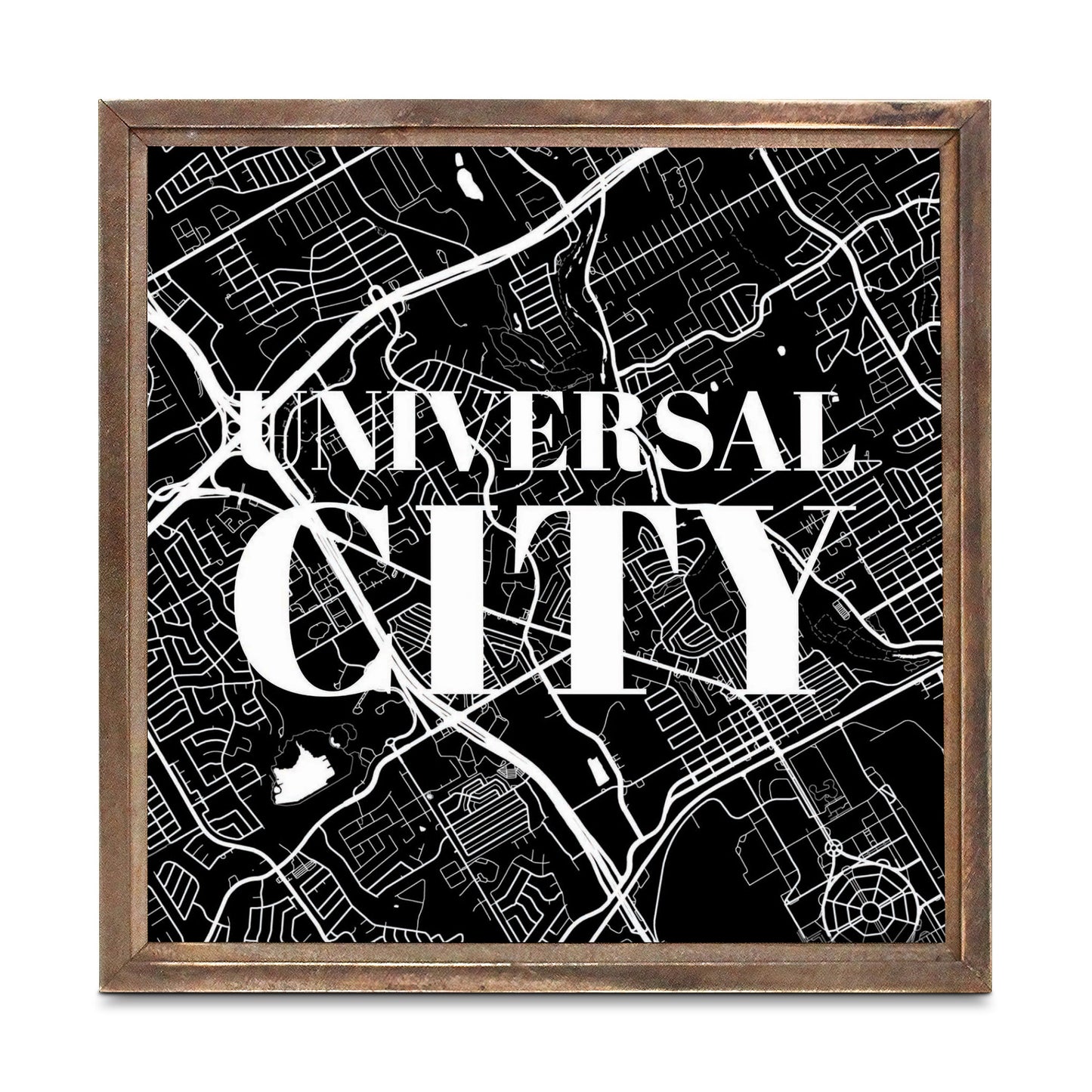 Minimalistic B&W Texas Universal City Map | Wood Sign | Eaches | Min 1