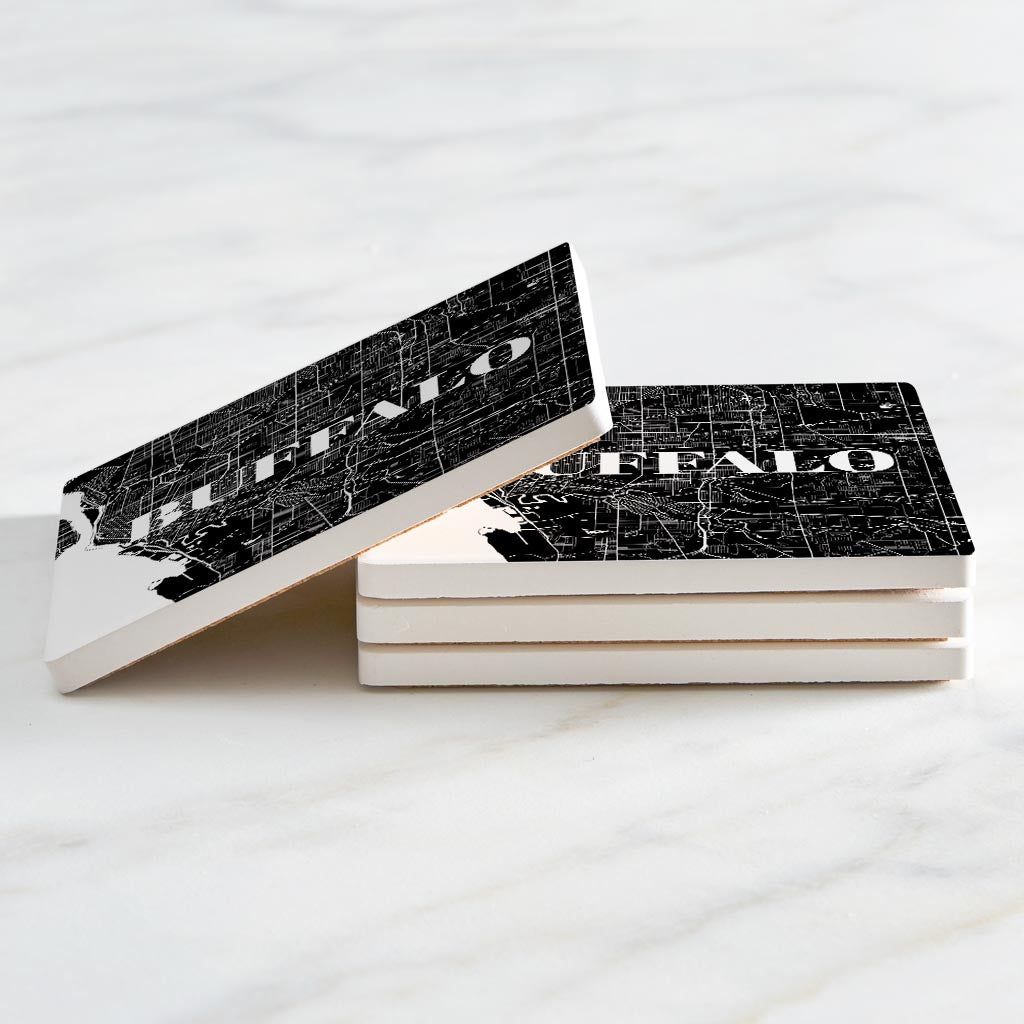 Minimalistic B&W New York Buffalo Map | Absorbent Coasters | Set of 4 | Min 2