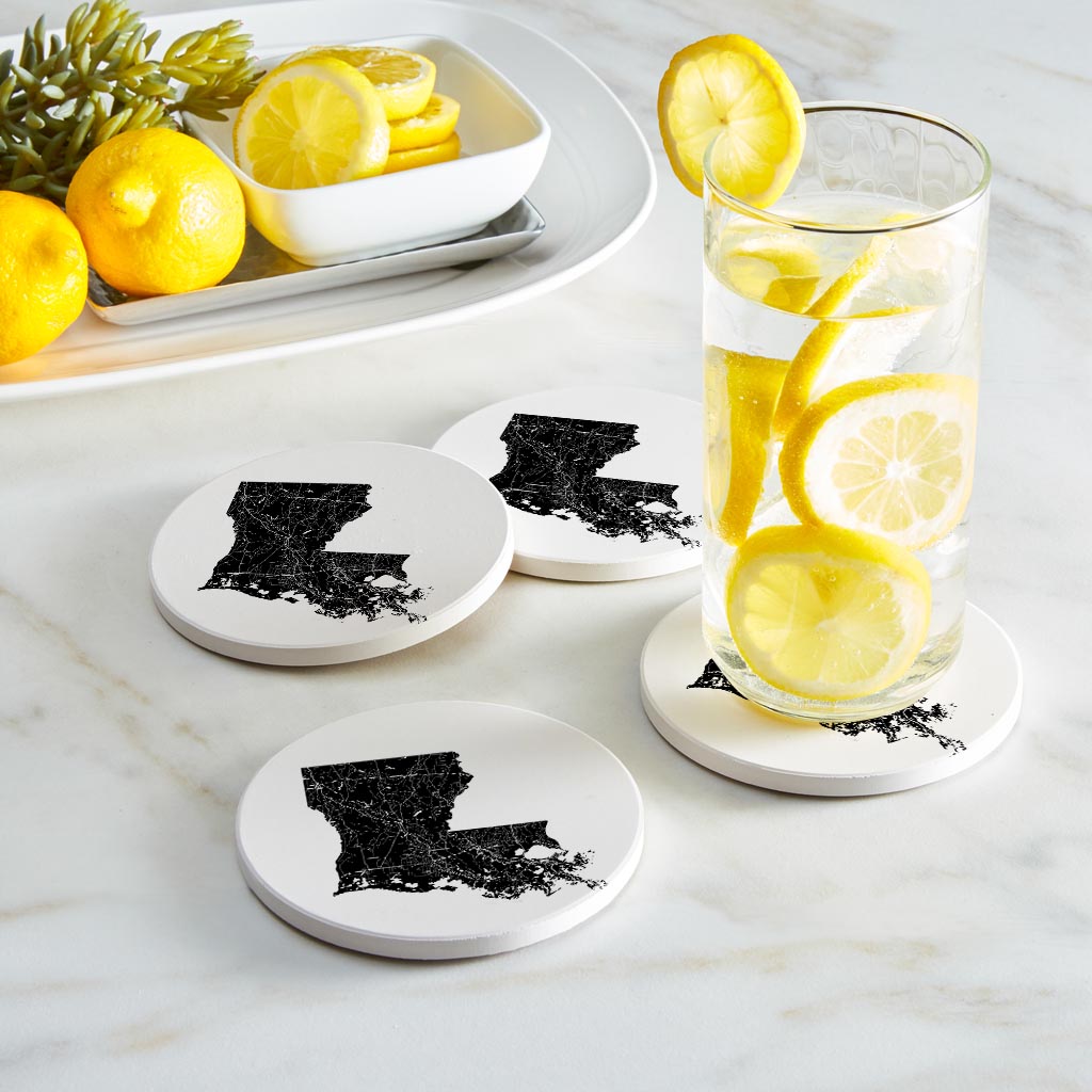 Modern Louisiana State Shape With Map | Absorbent Coasters | Set of 4 | Min 2