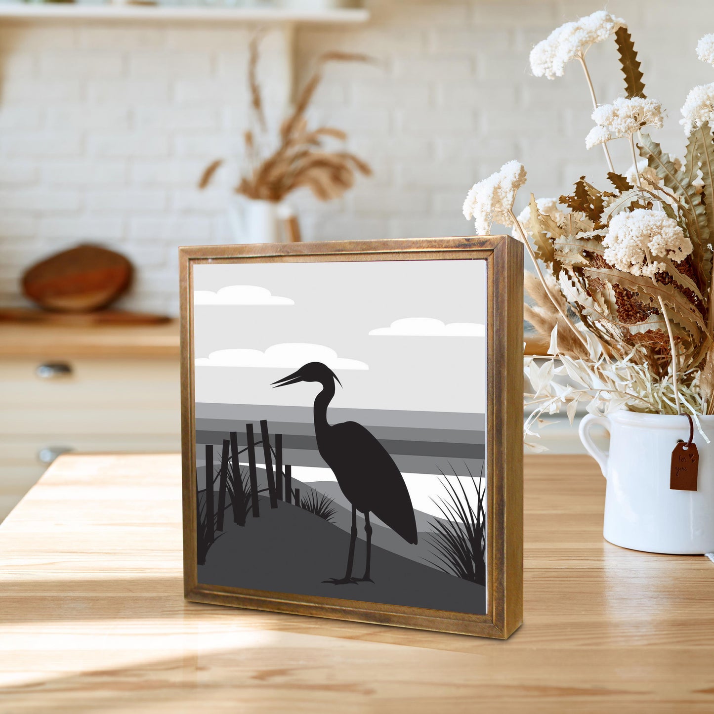 Minimalistic B&W Cape Cod Heron Illustration | Wood Sign | Eaches | Min 1