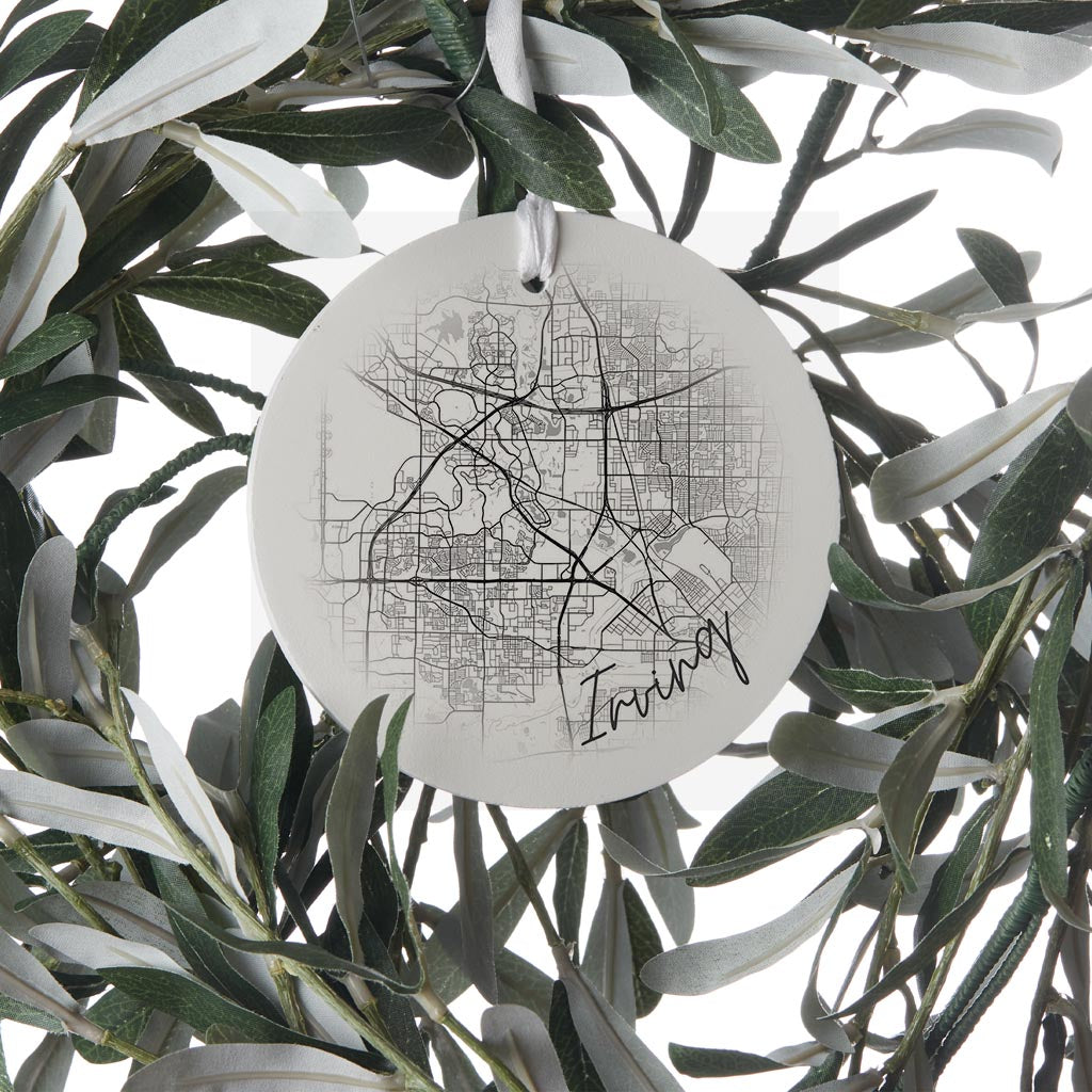 Minimalistic B&W Texas Irving Circle Map | Wood Ornament | Eaches | Min 6