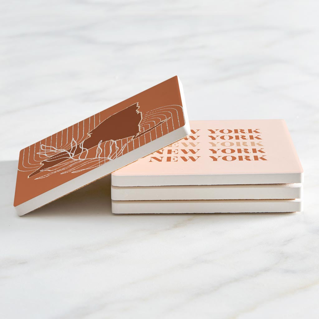 Modern Minimalist New York State Nyrepeated | Absorbent Coasters | Set of 4 | Min 2