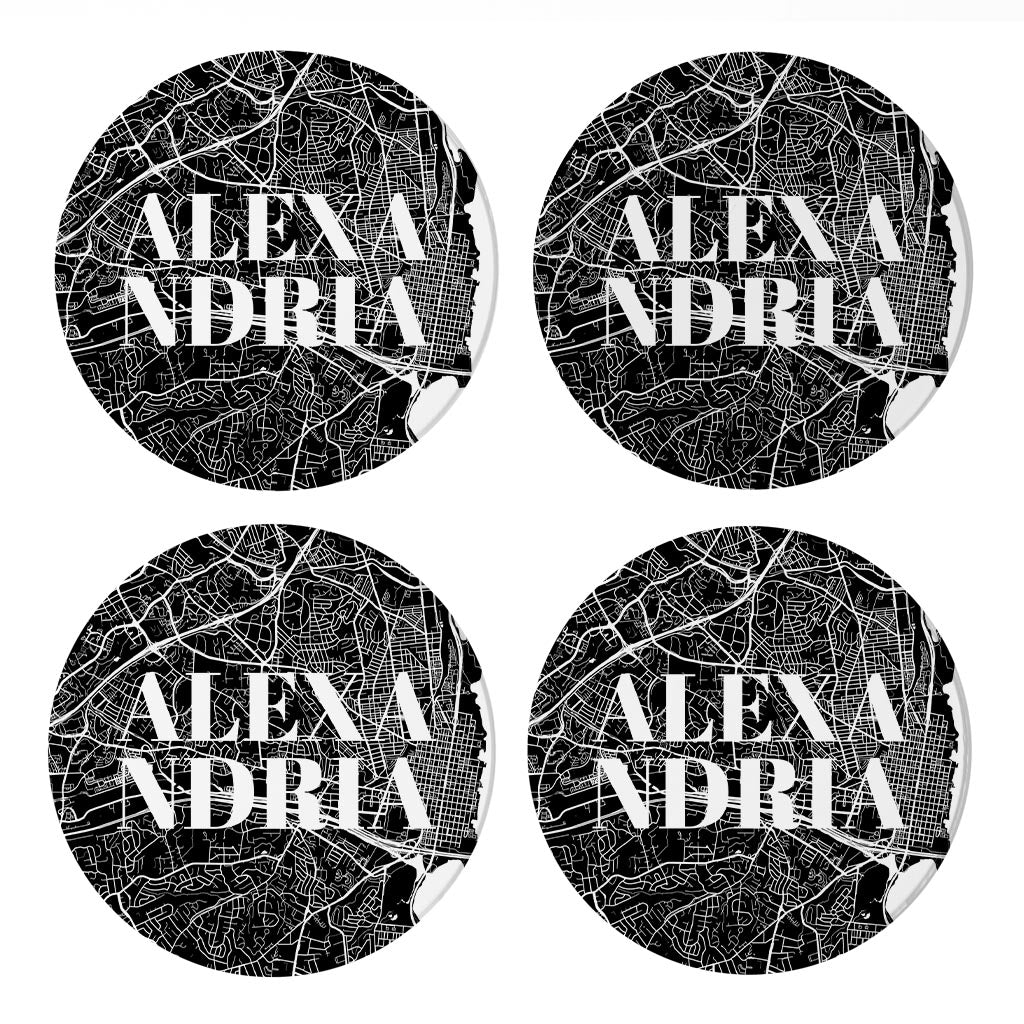 Minimalistic B&W Virginia Alexandria Map | Absorbent Coasters | Set of 4 | Min 2