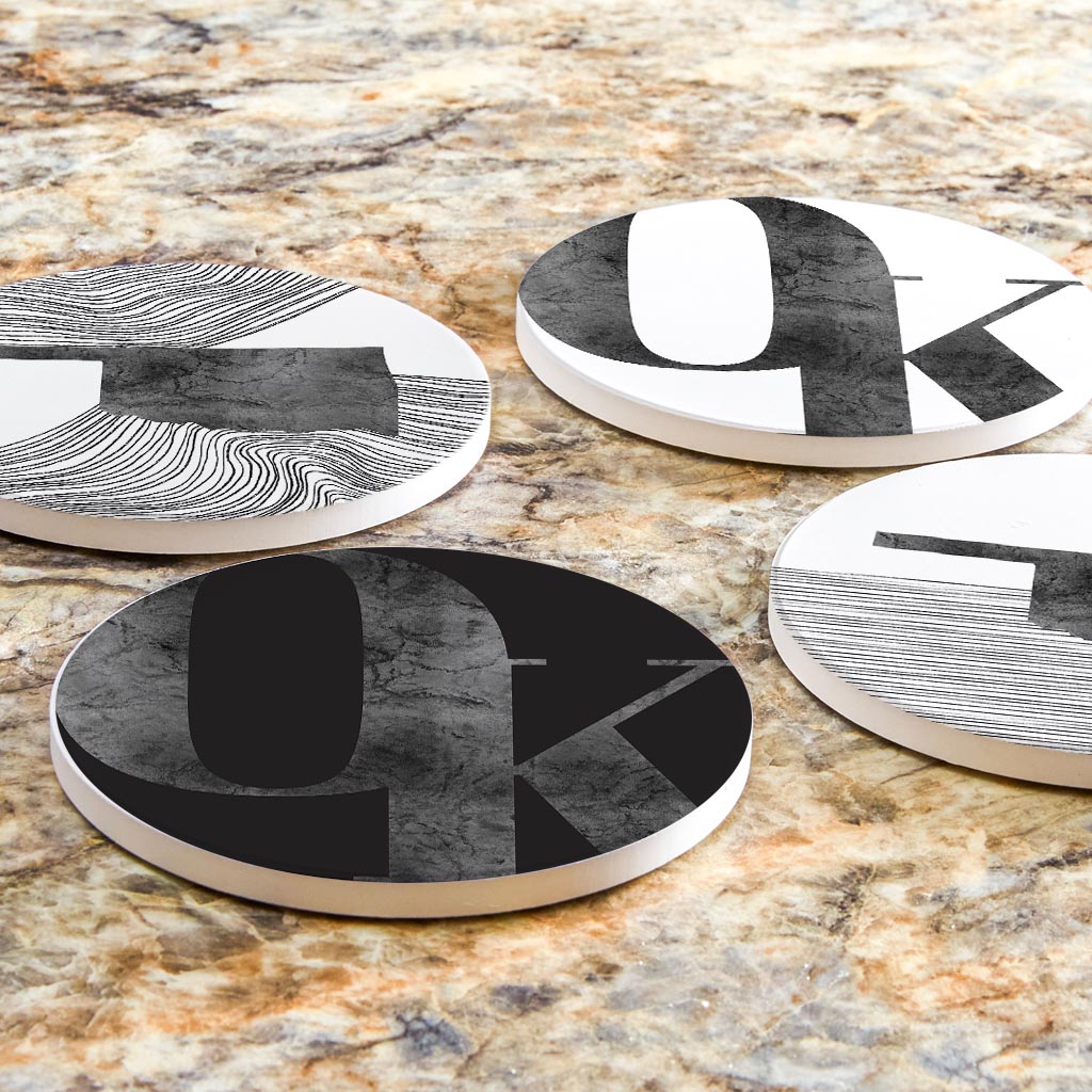 Modern Black White Oklahoma Set | Absorbent Coasters | Set of 4 | Min 2