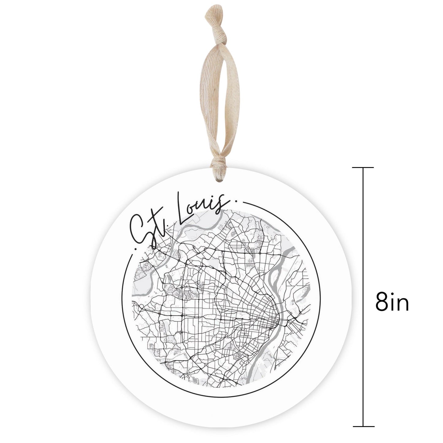 Minimalist B&W Missouri St Louis Circle Map | Wood Ornament | Eaches | Min 1