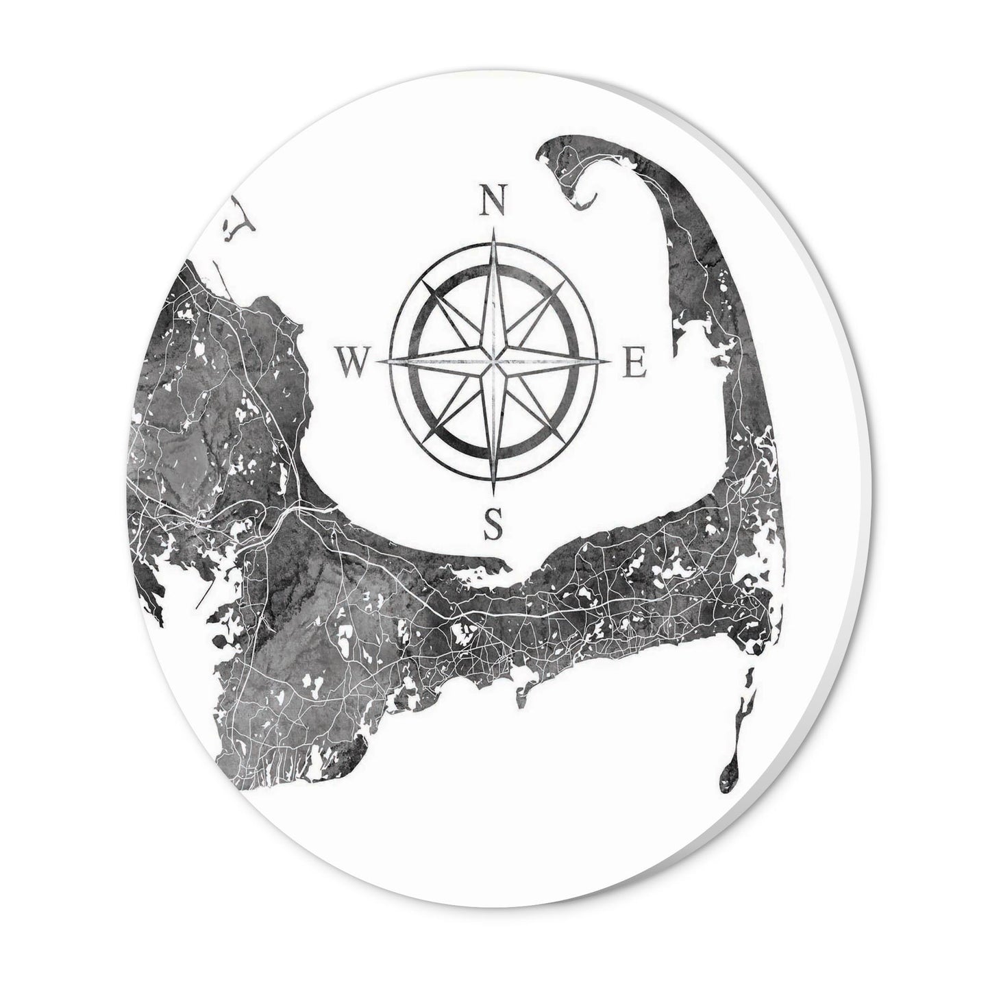 Minimalistic B&W Cape Cod Map With Compass | Wood Sign | Eaches | Min 1