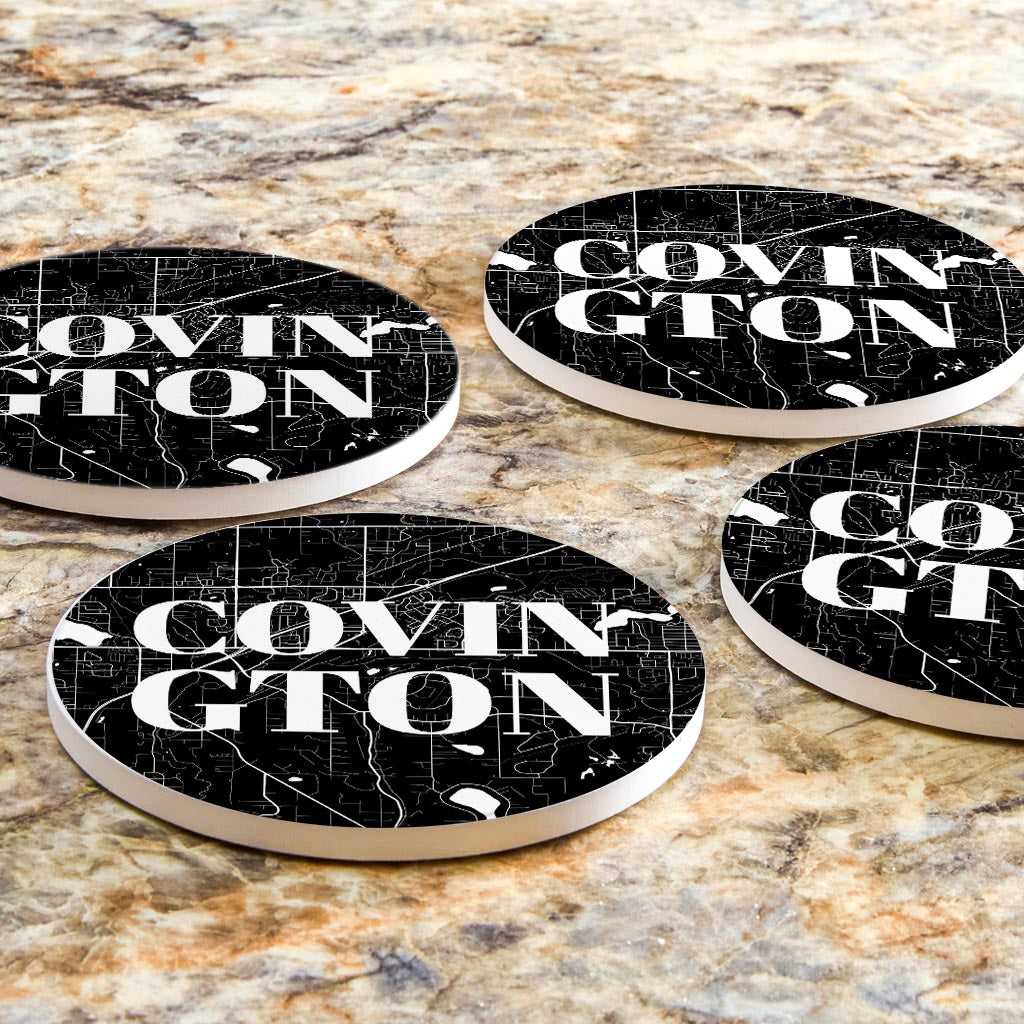 Minimalistic B&W Washington Covington Map| Absorbent Coasters | Set of 4 | Min 2