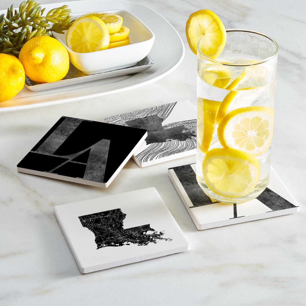 Modern Black White Louisiana Set | Absorbent Coasters | Set of 4 | Min 2