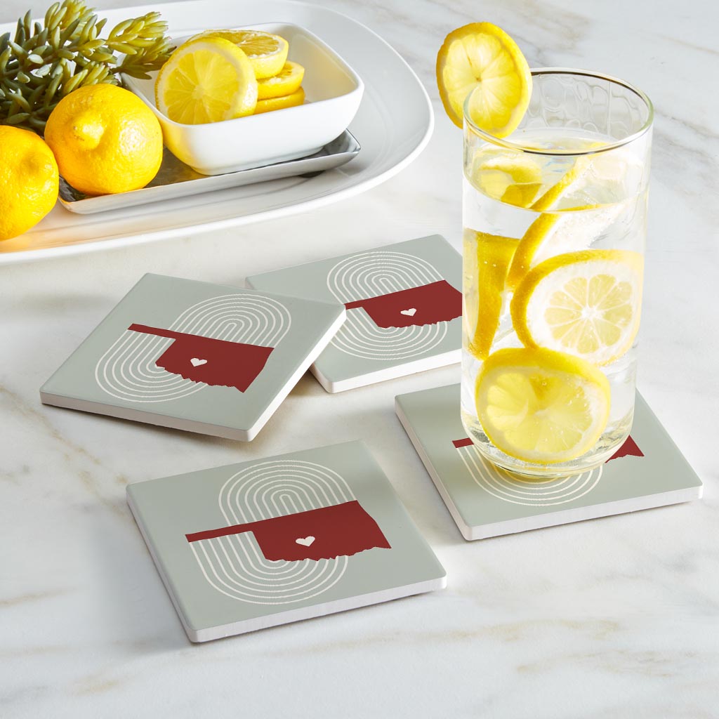 Modern Minimalist Oklahoma Chickasha Heart | Absorbent Coasters | Set of 4 | Min 2