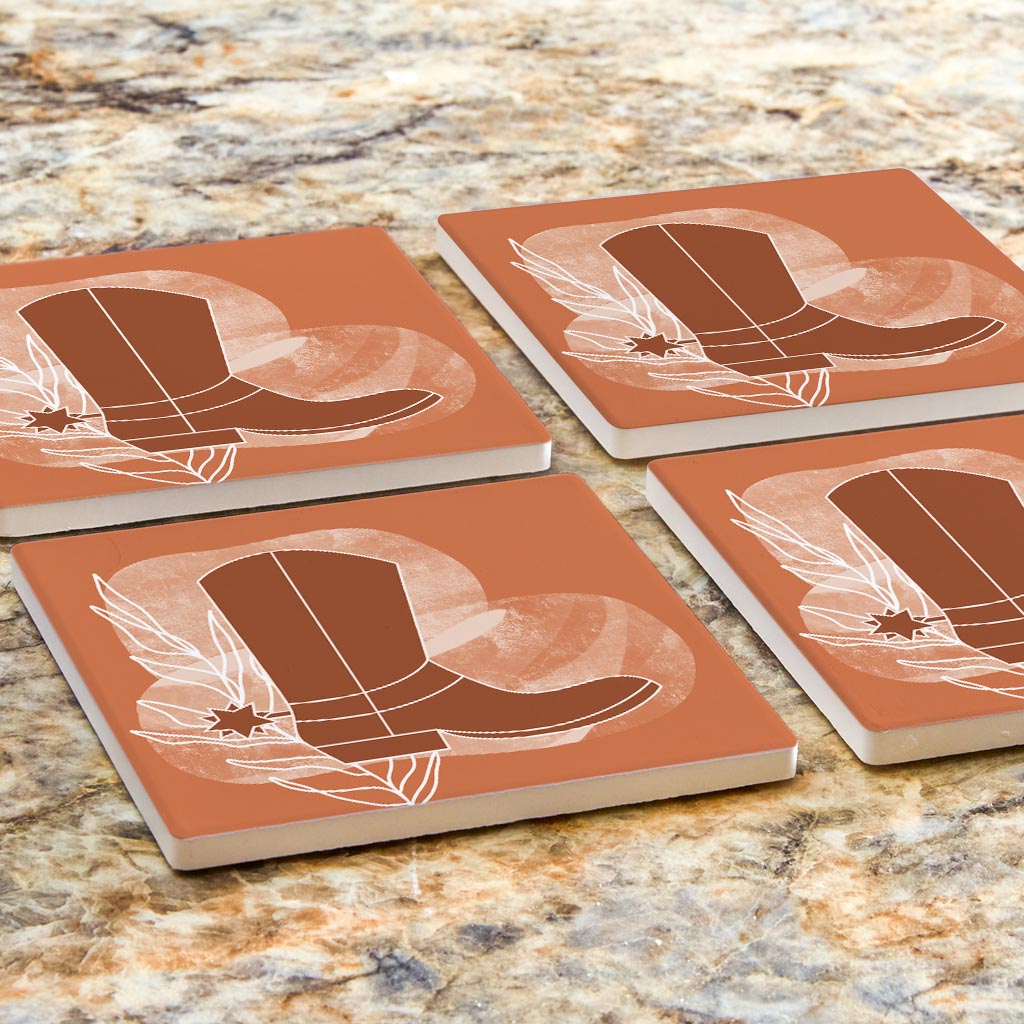 Modern Minimalist Texas Cowboy Boot | Absorbent Coasters | Set of 4 | Min 2