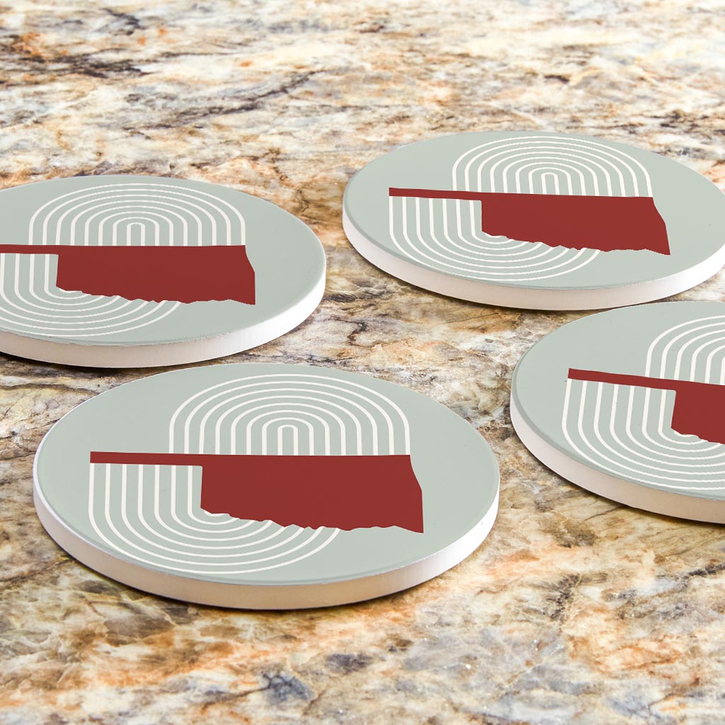 Modern Minimalist Oklahoma Retro State Shape | Absorbent Coasters | Set of 4 | Min 2