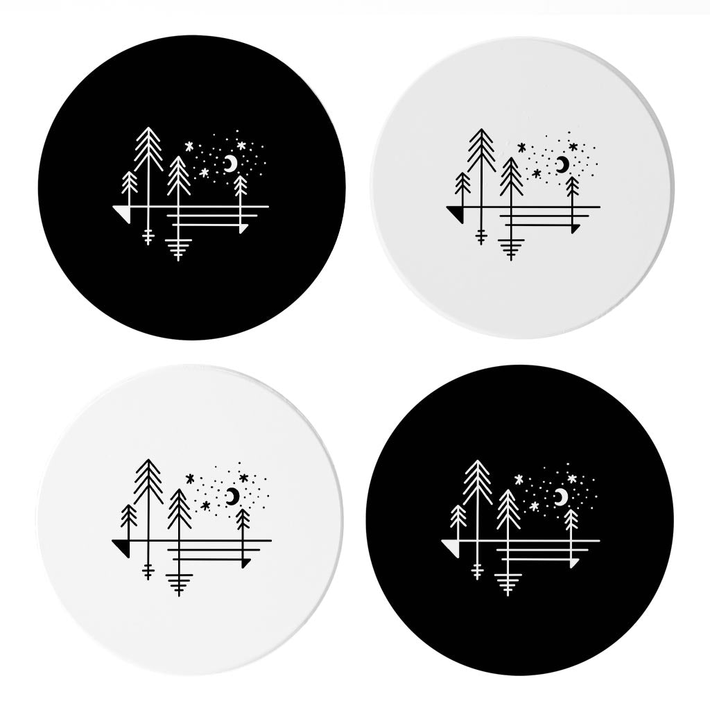 Minimalistic Tree Line Drawings| Absorbent Coasters | Set of 4 | Min 2