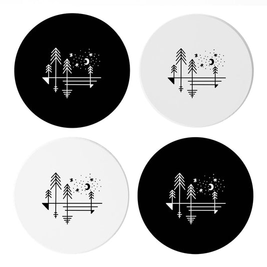 Minimalistic Tree Line Drawings| Absorbent Coasters | Set of 4 | Min 2