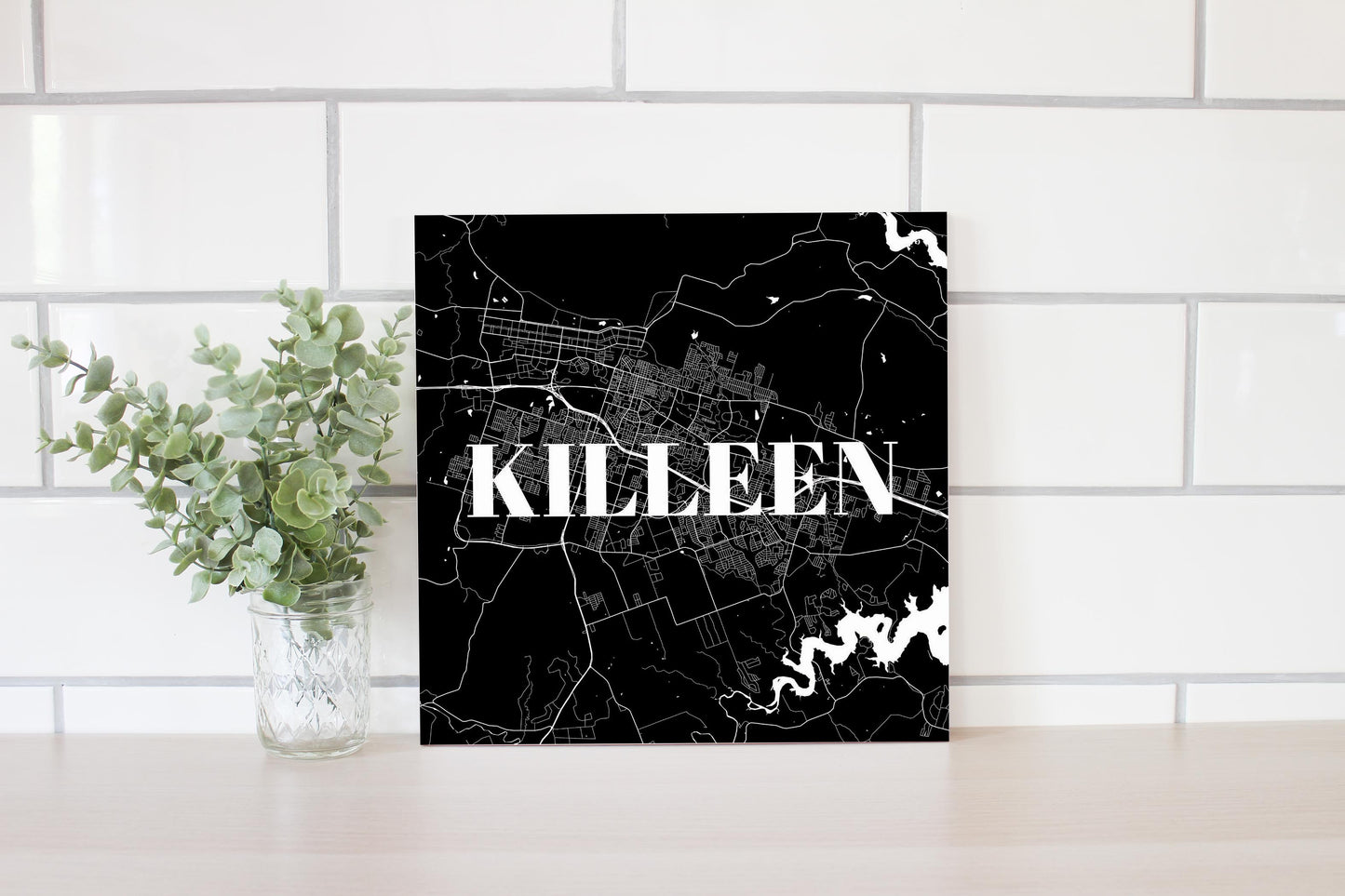 Minimalistic B&W Texas Killeen Map | Wood Sign | Eaches | Min 2