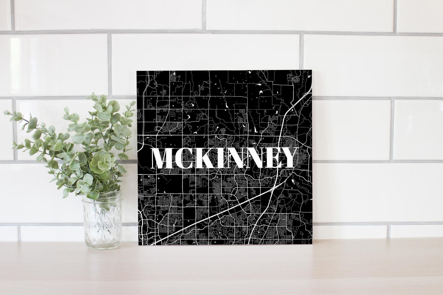 Minimalistic B&W Texas Mckinney Map | Wood Sign | Eaches | Min 2