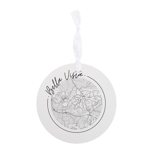 Minimalist B&W Arkansas Bella Vista Circle Map | Wood Ornament | Eaches | Min 6