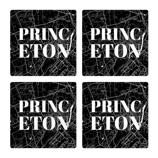 Minimalistic B&W New Jersey Princeton Map| Absorbent Coasters | Set of 4 | Min 2