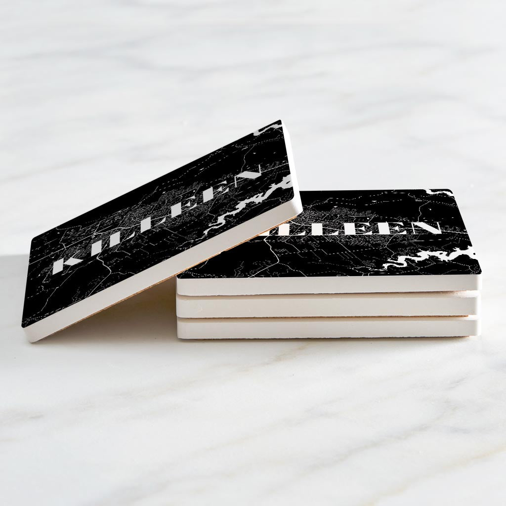 Minimalistic B&W Texas Killeen Map | Absorbent Coasters | Set of 4 | Min 2