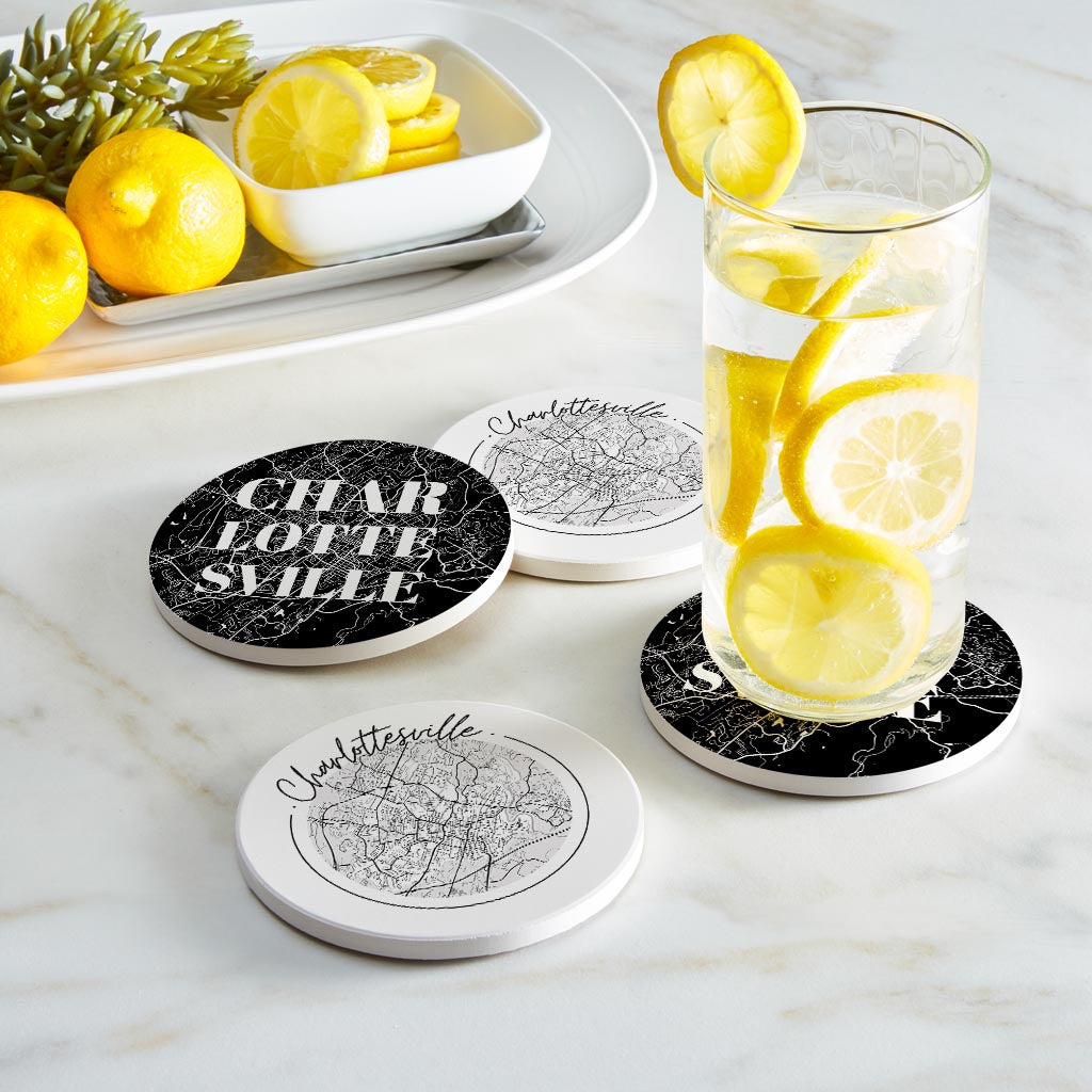 Minimalistic B&W Virginia Charlottesville Maps | Absorbent Coasters | Set of 4 | Min 2