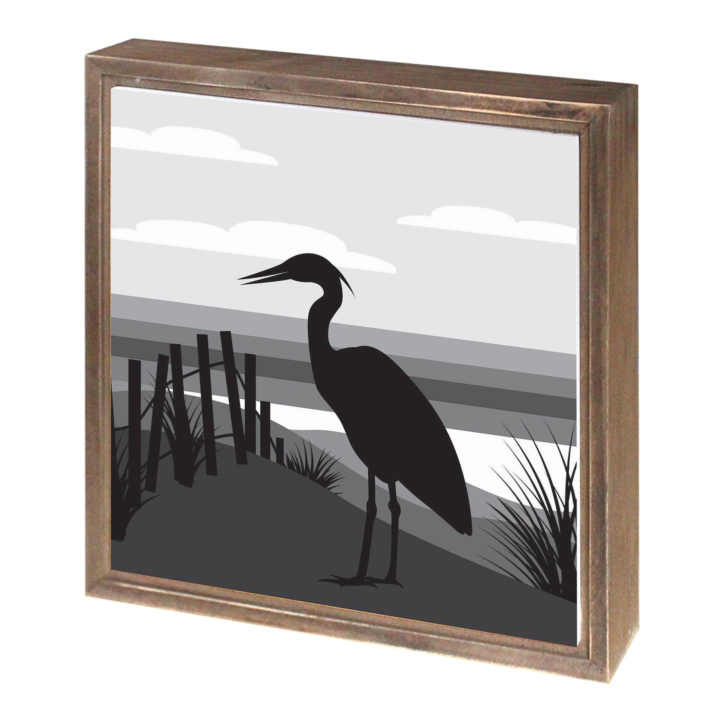 Minimalistic B&W Cape Cod Heron Illustration | Wood Sign | Eaches | Min 1